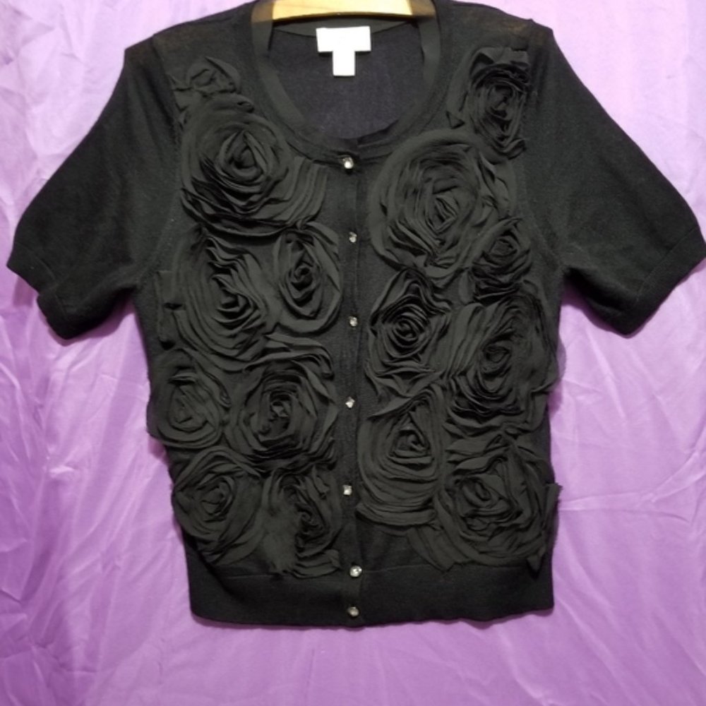 Women's Loft Short Sleeve Button Down Flower Cardigan Size M